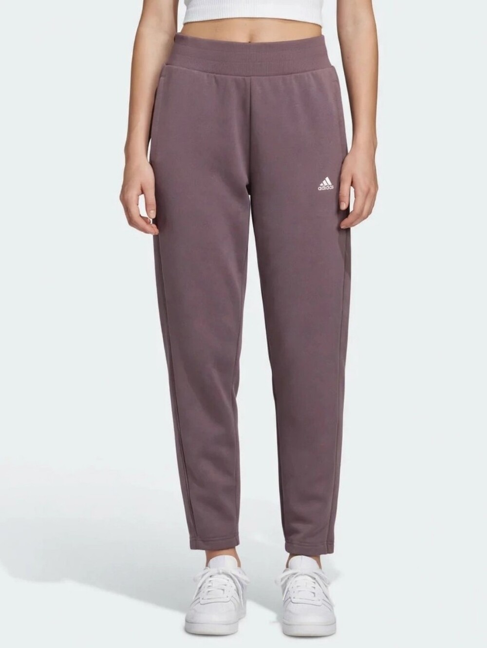 Adidas women's sweatpants size Small purple waist stretch tapered legs fleece
